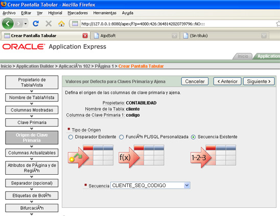 Crear tabla para la aplicación APEX