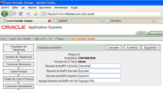 Crear tabla para la aplicación APEX