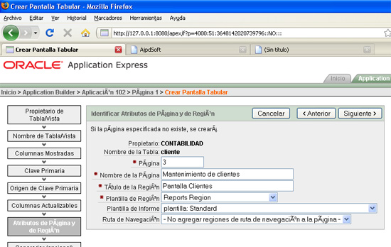 Crear tabla para la aplicación APEX