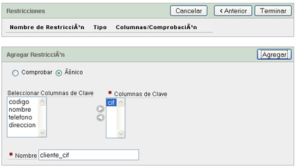 Crear tabla para la aplicación APEX - Restricciones únicas