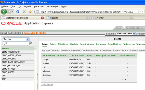 Crear tabla para la aplicación APEX - Fin del proceso de creación de tabla