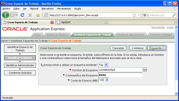 Mi primera aplicación en APEX - Crear espacio de trabajo