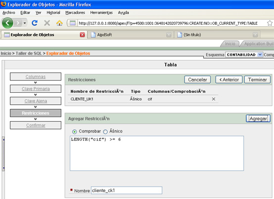 Crear tabla para la aplicación APEX - Restricciones lógicas