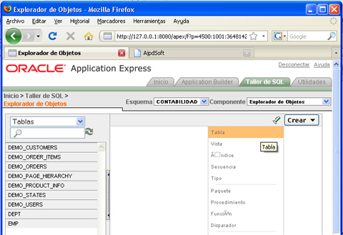 Crear tabla para la aplicación APEX