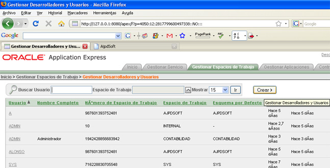 Mi primera aplicación en APEX - Alta de usuarios para Espacio de Trabajo