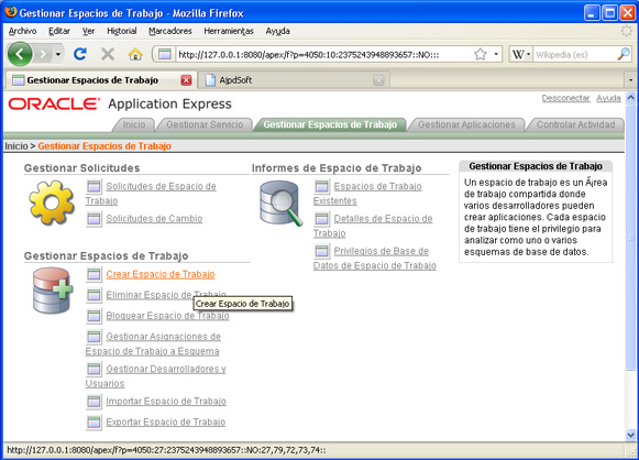 Mi primera aplicación en APEX - Crear espacio de trabajo