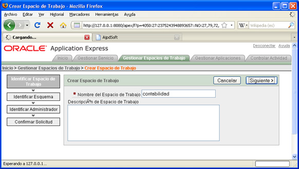 Mi primera aplicación en APEX - Crear espacio de trabajo
