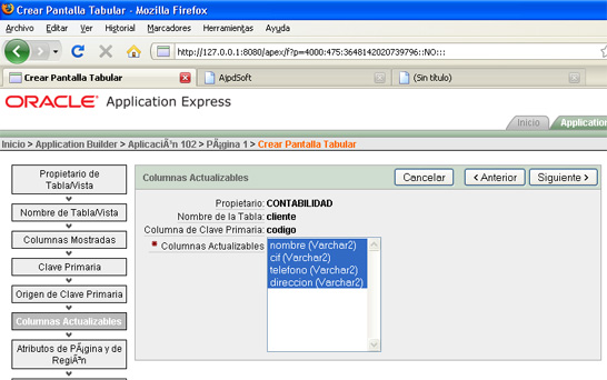 Crear tabla para la aplicación APEX